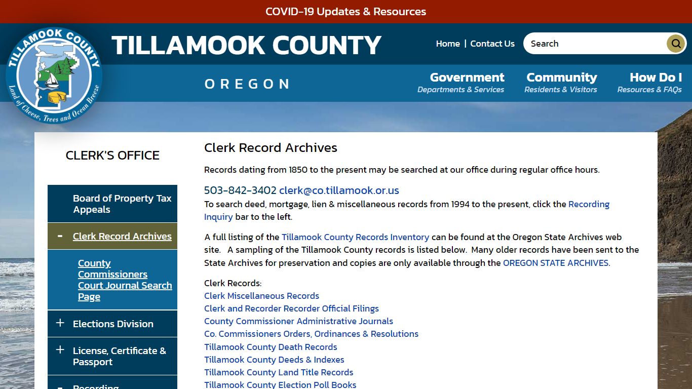 Clerk Record Archives | Tillamook County OR