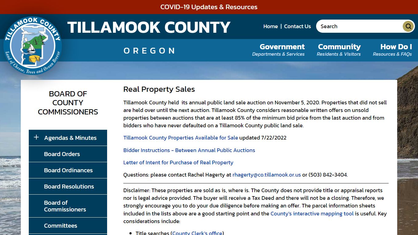 Real Property Sales | Tillamook County OR